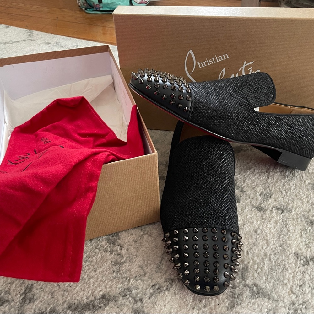 CHRISTIAN LOUBOUTIN Spooky studded canvas loafers. BRAND NEW!!! NEVER WORN!!!